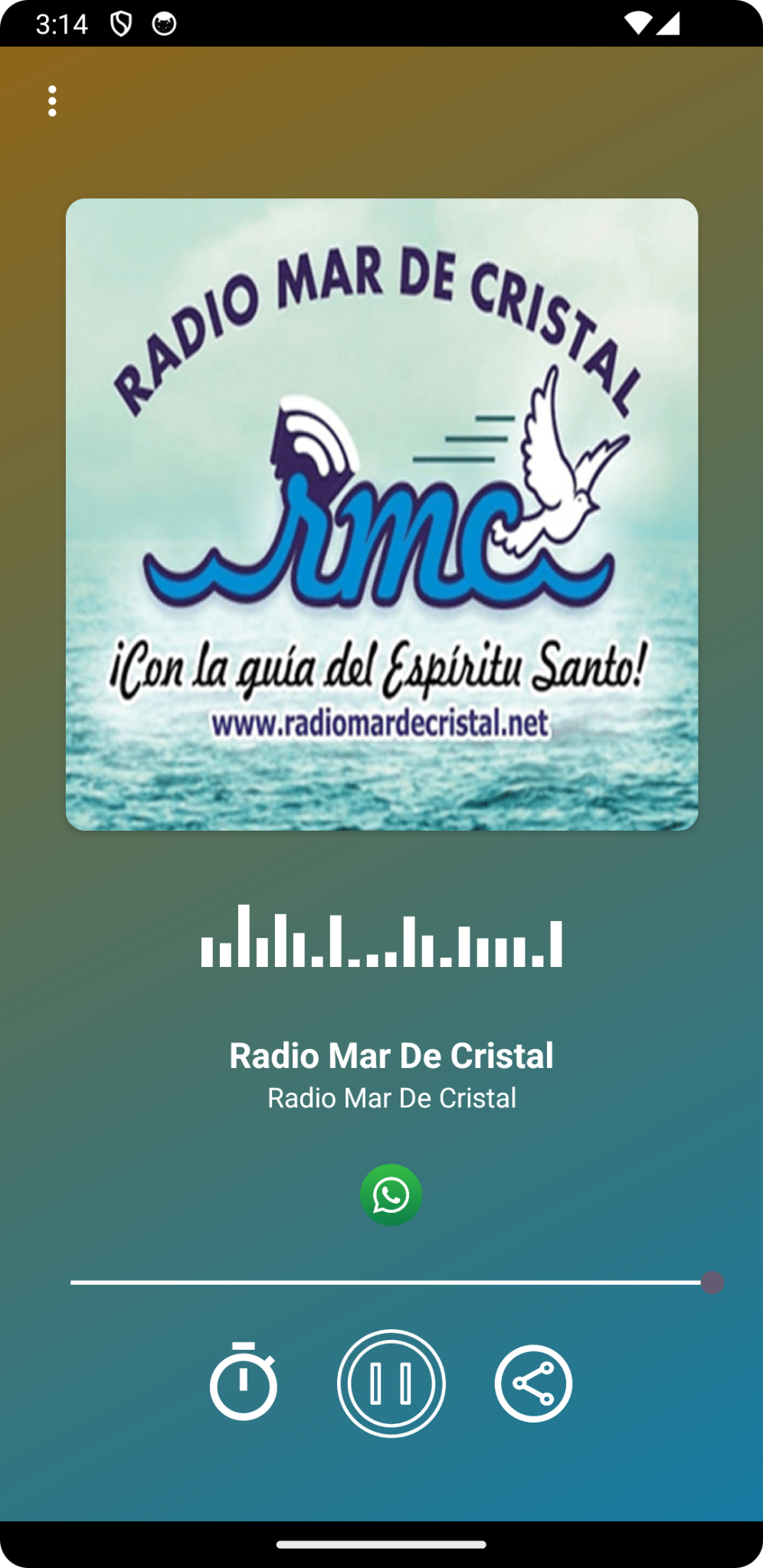 Pantalla principal de la aplicación Radio Mar de Cristal
